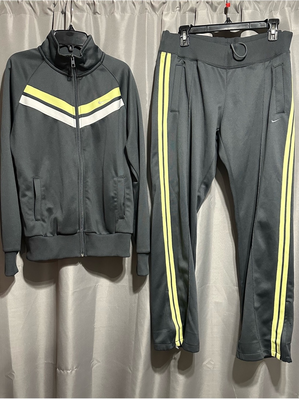 Nike Women’s Grey Track Jacket and Pants with Yellow and White Chevrons